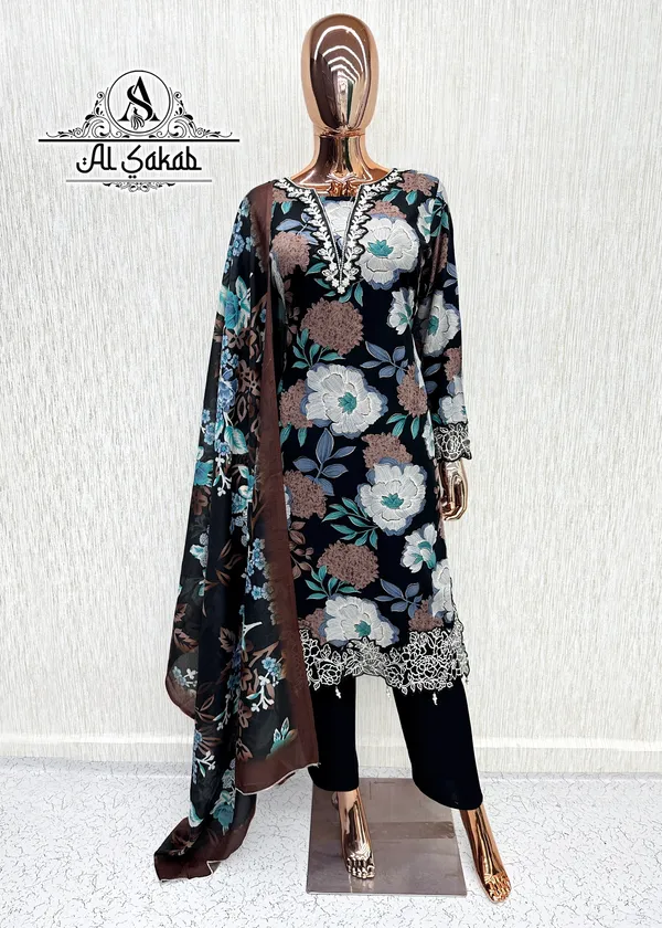 Black_Rayon_Foil_Print_Embroidered_Cutwork_Suit_Set_For_Women
