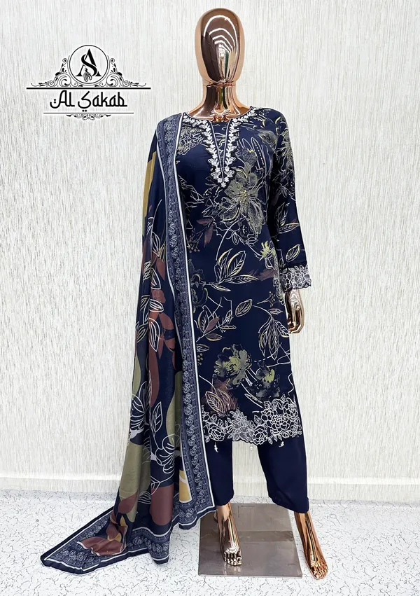 Navy_Blue_Rayon_Foil_Print_Embroidered_Cutwork_Suit_Set_For_Women