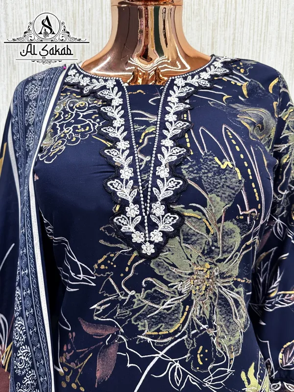 Navy_Blue_Rayon_Foil_Print_Embroidered_Cutwork_Suit_Set_For_Women