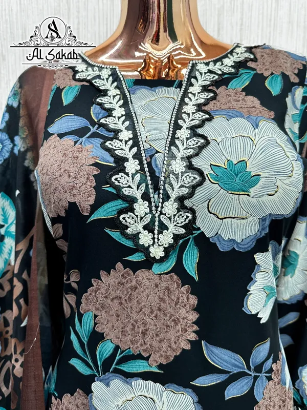 Black_Rayon_Foil_Print_Embroidered_Cutwork_Suit_Set_For_Women