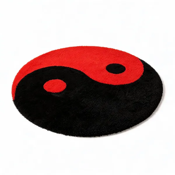 Polyester_Shaggy_Solid_Red_Black_Runner_Rug