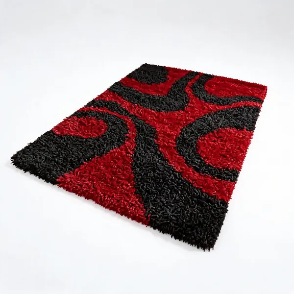 Polyester_Shaggy_Solid_Red_Black_Carpet