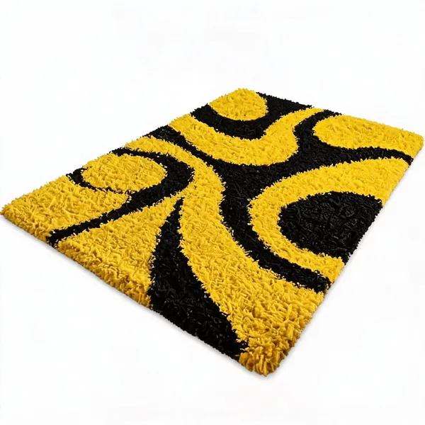 Polyester_Shaggy_Solid_Yellow_Black_Carpet