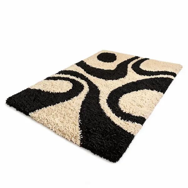 Polyester_Shaggy_Solid_Ivory_Black_Carpet