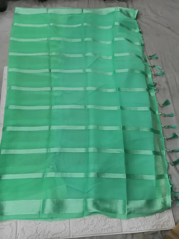Green_Georgette_Striped_Saree_for_Women
