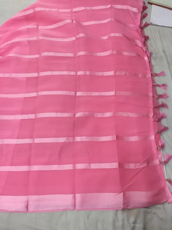 Pink_Georgette_Striped_Saree_With_Tassel_Border_for_Women