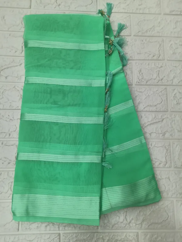 Green_Georgette_Striped_Saree_for_Women