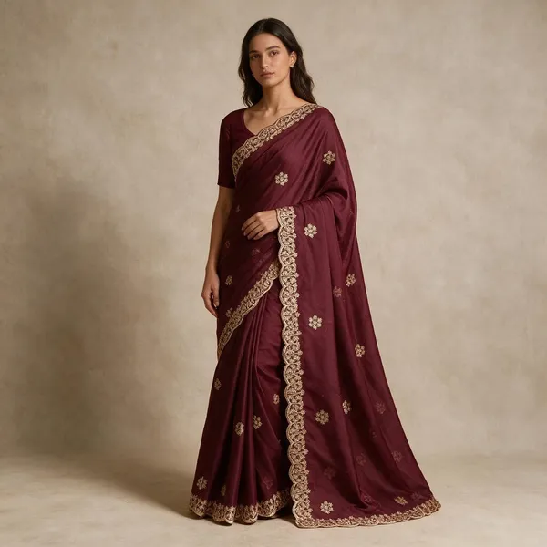 Maroon_Embroidered_Saree_For_Women
