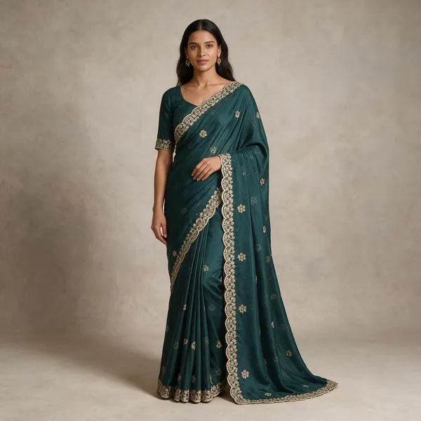 Teal_Embroidered_Saree_For_Women