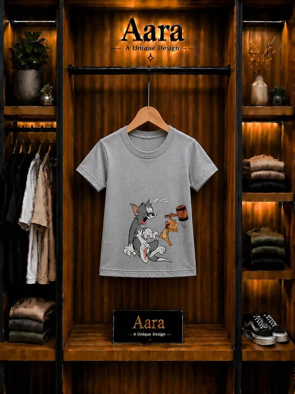 Grey_And_Maroon_Printed_Crew_Neck_T-Shirt_For_Kids