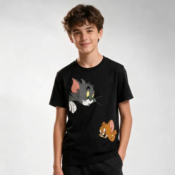 Black_Tom_And_Jerry_Graphic_T-Shirt_For_Kids