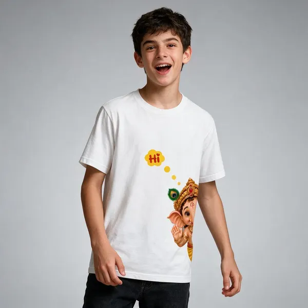 White_Printed_Round_Neck_T-Shirt_For_Kids