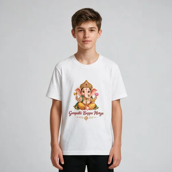 White_Regular_Fit_Ganpati_Graphic_T-Shirt_For_Kids