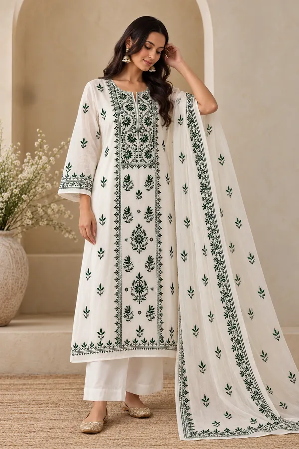 White_Printed_Kurta_Set_For_Women