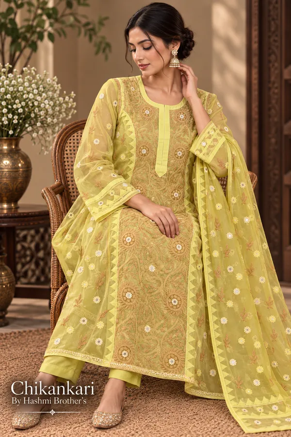 Yellow_Chikankari_Straight_Kurta_Set_For_Women