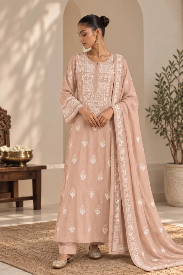 Peach_Embroidered_Straight_Kurta_Set_For_Women