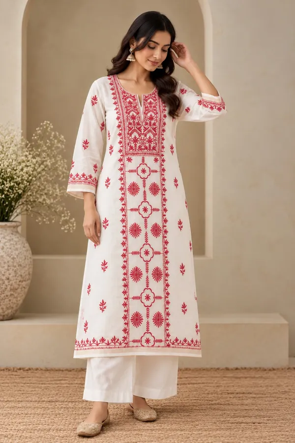 White_Floral_Straight_Kurta_Set_for_Women