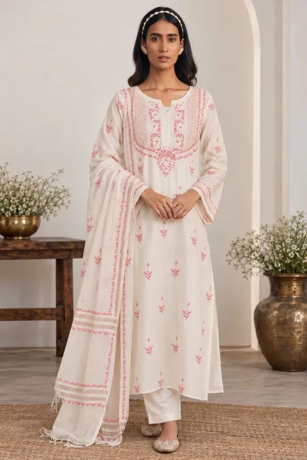 Cream_Embroidered_Straight_Kurta_Set_For_Women