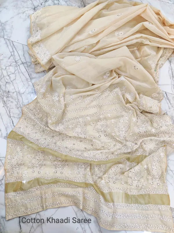 Cream_Cotton_Khadi_Embroidered_Saree_For_Women