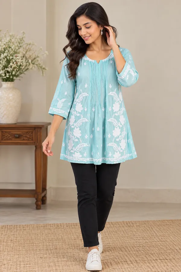 Aqua_Floral_A-Line_Kurti_for_Women