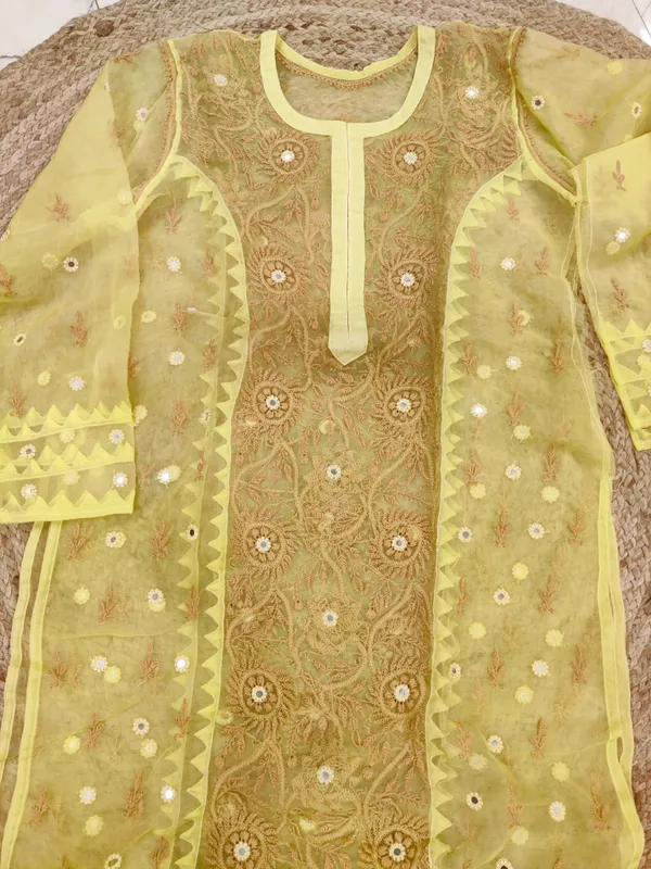 Yellow_Chikankari_Straight_Kurta_Set_For_Women