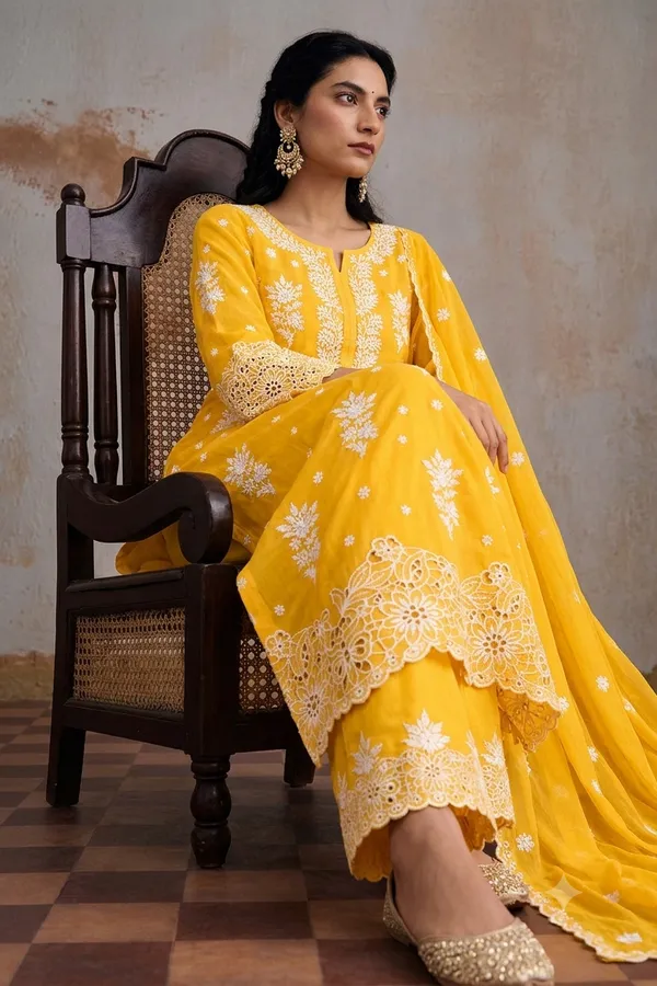 Yellows_Chanderi_Self_Strips_Straight_Chikankari_Suit_Set_For_Women