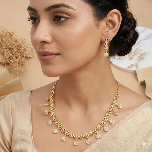 Gold_Tone_Crystal_Necklace_And_Earrings_Set_For_Women