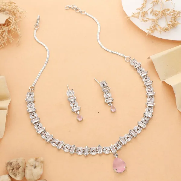 Silver_Tone_Crystal_Necklace_And_Earrings_Set_for_Women