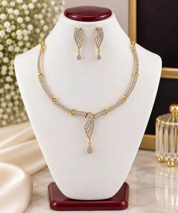 Gold_Tone_Crystal_Necklace_And_Earrings_Set_for_Women