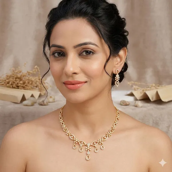 Gold_Tone_Floral_Necklace_And_Earrings_Set_for_Women