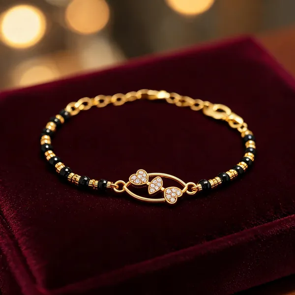Gold_And_Black_Alloy_Beaded_Floral_Bracelet_For_Women