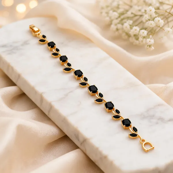 Gold_Alloy_Black_Stone_Vine_Link_Bracelet_For_Women