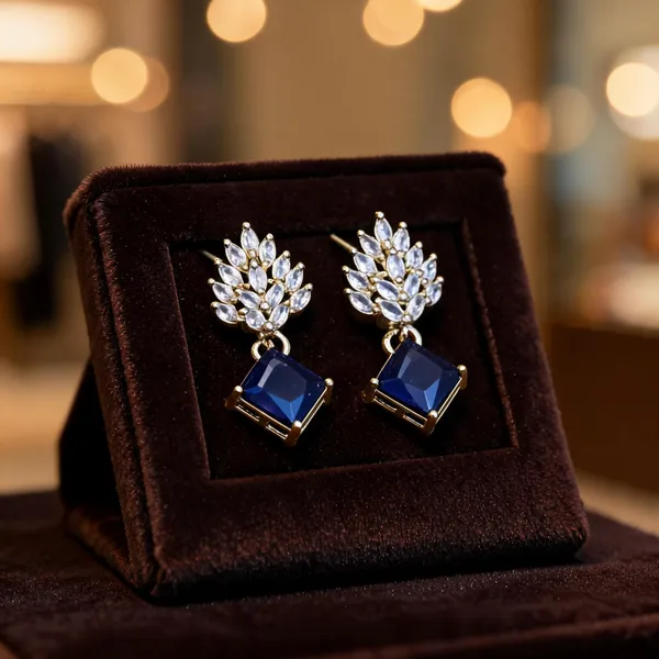 Blue_And_Gold_Alloy_Floral_Stone_Drop_Earrings_For_Women