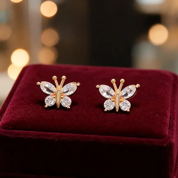 Gold_Alloy_Rhinestone_Butterfly_Stud_Earrings_For_Women_And_Girls