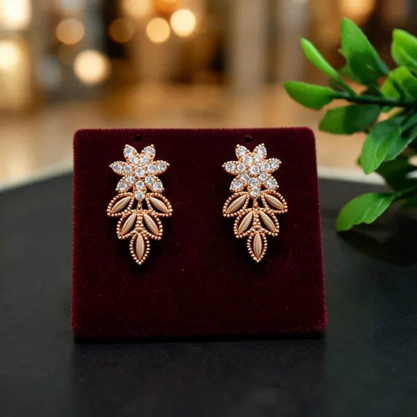 Rose_Gold_Alloy_Cz_Floral_Leaf_Drop_Earrings_For_Women