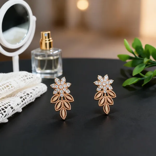 Rose_Gold_Alloy_Cz_Floral_Leaf_Drop_Earrings_For_Women