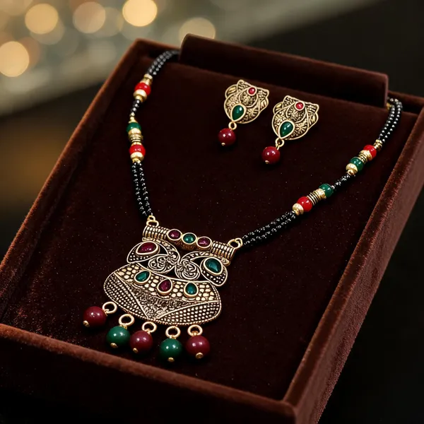 Black_Gold_Alloy_Beaded_Antique_Floral_Necklace_Set_For_Women