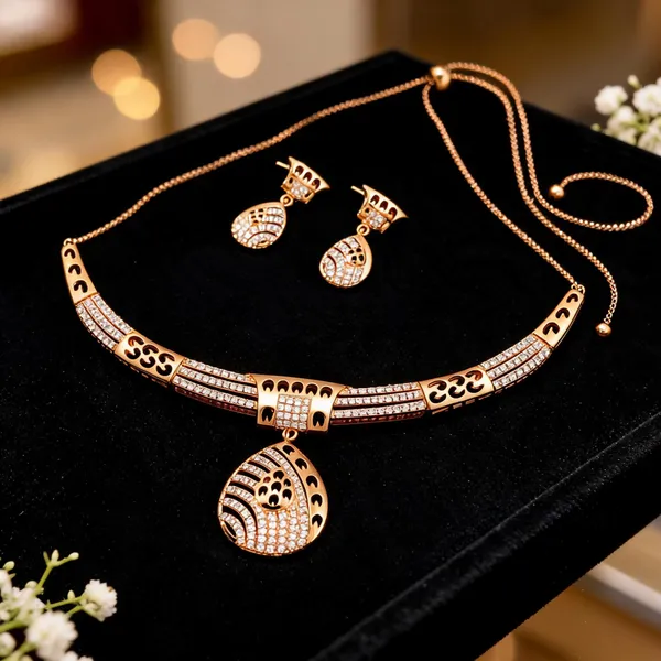 Gold_Alloy_Crystal_Cutwork_Statement_Necklace_And_Earring_Set_For_Women