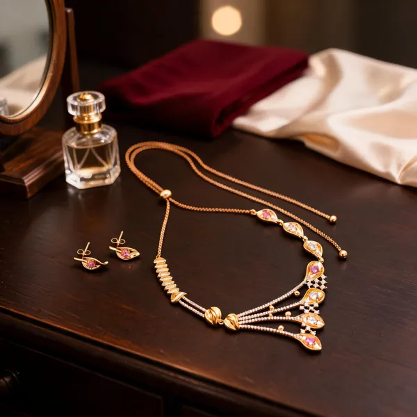 Gold_Alloy_Pink_Stone_Leaf_Motif_Necklace_Set_For_Women