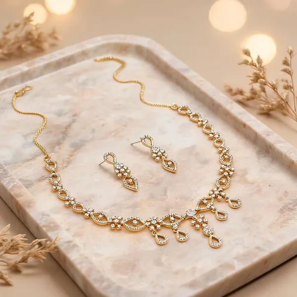 Gold_Alloy_Floral_Stone_Teardrop_Necklace_And_Earring_Set_For_Women