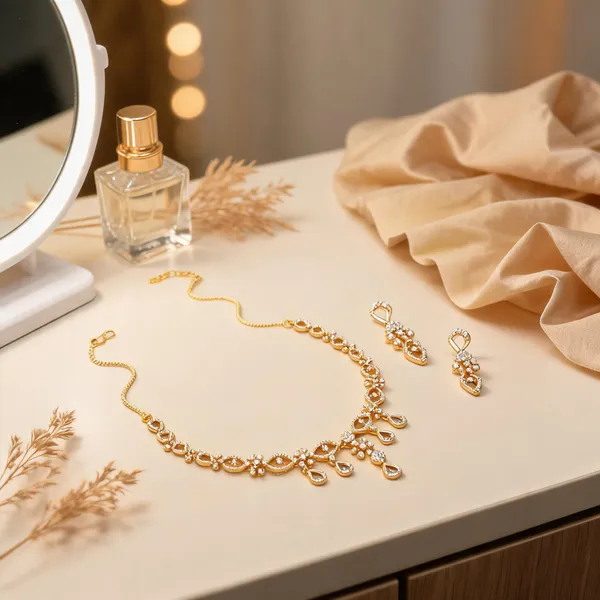 Gold_Alloy_Floral_Stone_Teardrop_Necklace_And_Earring_Set_For_Women