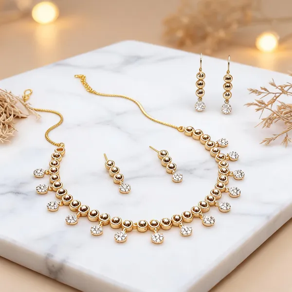Silver_Alloy_Crystal_Floral_Charm_Necklace_And_Earring_Set_For_Women