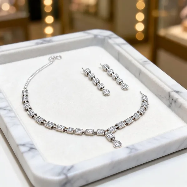 Silver_Alloy_Geometric_Linked_Necklace_And_Earring_Set_For_Women