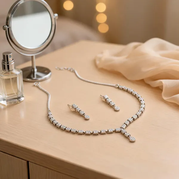 Silver_Alloy_Geometric_Linked_Necklace_And_Earring_Set_For_Women