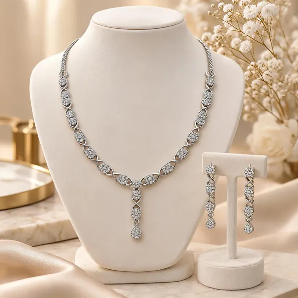 Silver_Alloy_Stone_Oval_Link_Necklace_And_Earring_Set_For_Women