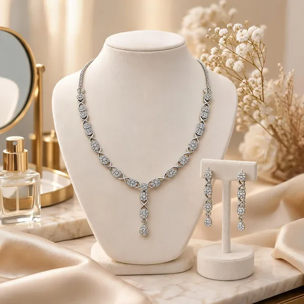 Silver_Alloy_Stone_Oval_Link_Necklace_And_Earring_Set_For_Women