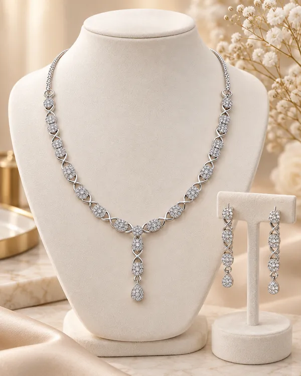 Silver-Tone_Embellished_Necklace_And_Earrings_Set_for_Women