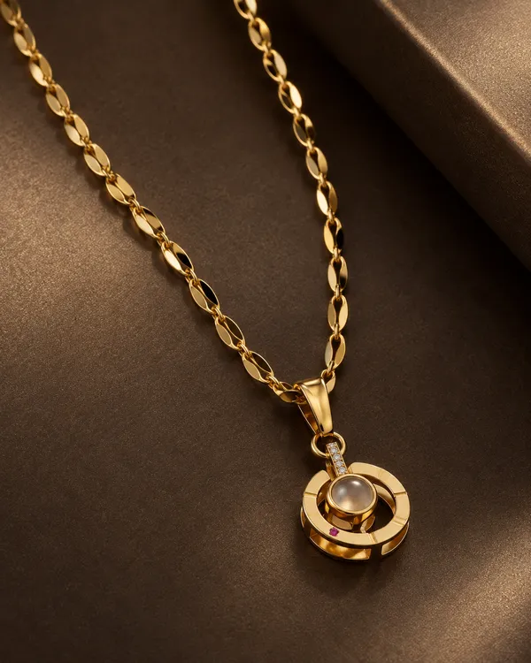 Gold_Tone_Link_Chain_Necklace_With_Circular_Pendant_for_Women