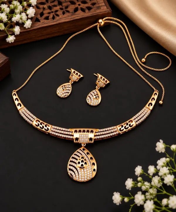 Gold_Tone_Crystal_Necklace_And_Earrings_Set_For_Women
