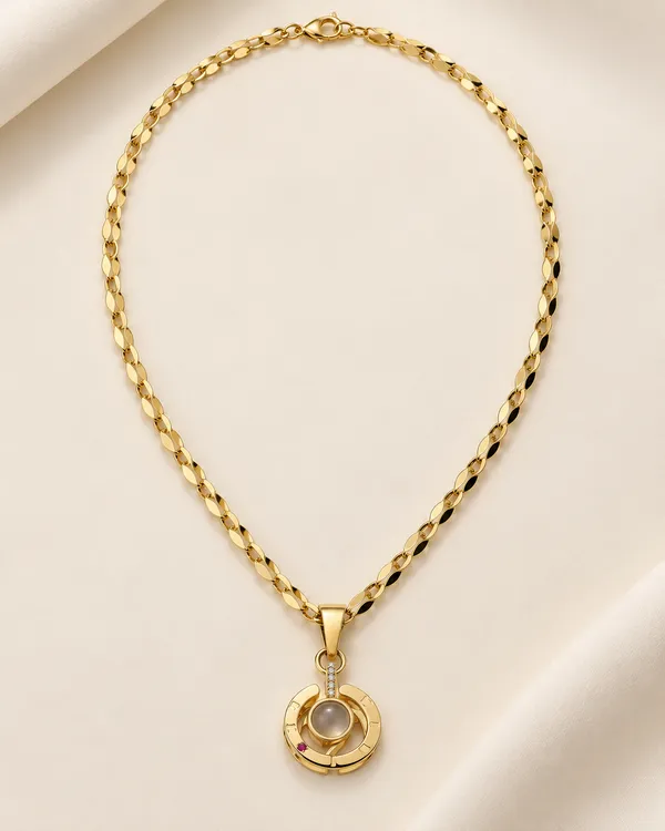 Gold_Tone_Link_Chain_Necklace_With_Circular_Pendant_for_Women
